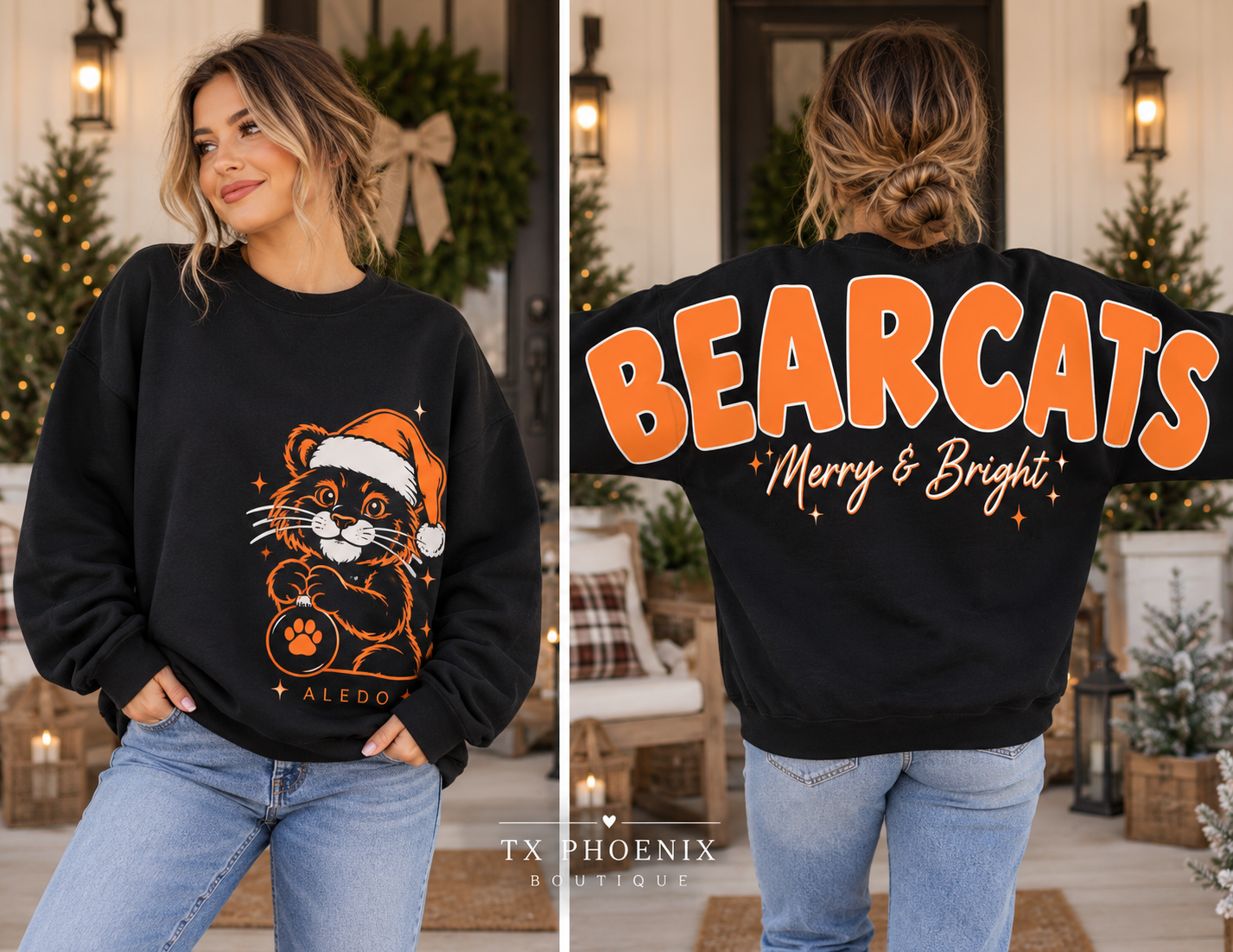 Aledo Bearcats Merry & Bright Jumbo Christmas Sweatshirt — Crewneck or ...