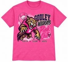 Load image into Gallery viewer, Godley Pink Out Wildcat Mascot short sleeve shirt
