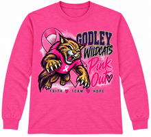 Load image into Gallery viewer, Godley Pink Out Wildcat Mascot long sleeve shirt
