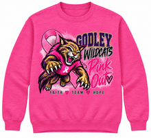 Load image into Gallery viewer, Godley Pink Out Wildcat Mascot crewneck shirt
