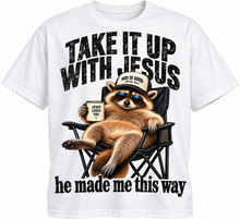Load image into Gallery viewer, Take It Up With Jesus raccoon tee in white
